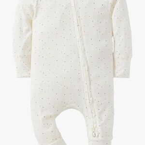 Cream Dot Print Zip-Front Baby One-Piece